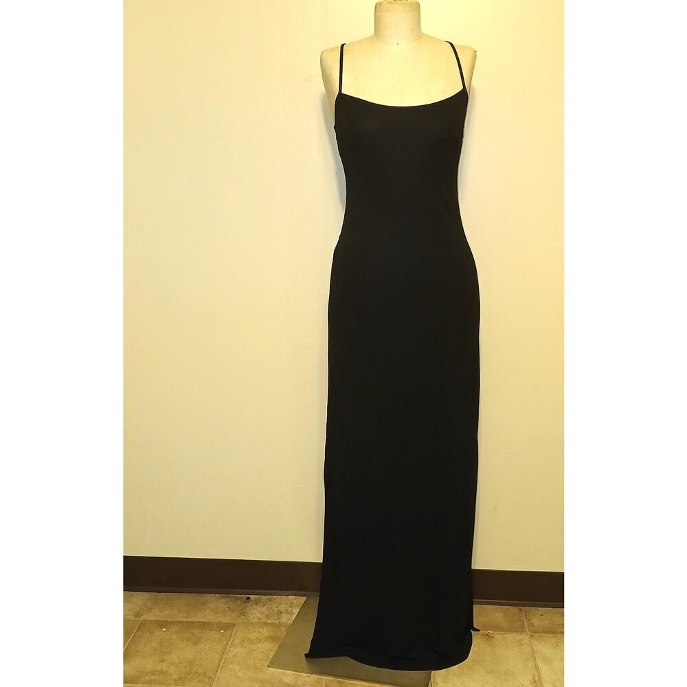 BCBG Vintage Y2K Black Spaghetti Strap Long Dress with Side Splits S